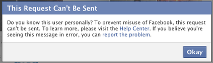 Facebook: This request can't be sent